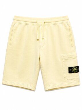 Stone Island Logo Patch Cargo Sweat Shorts Pale Yellow Size Medium M